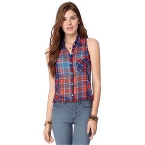 💜Aeropostale Womens Sheer Plaid Button Down Shirt